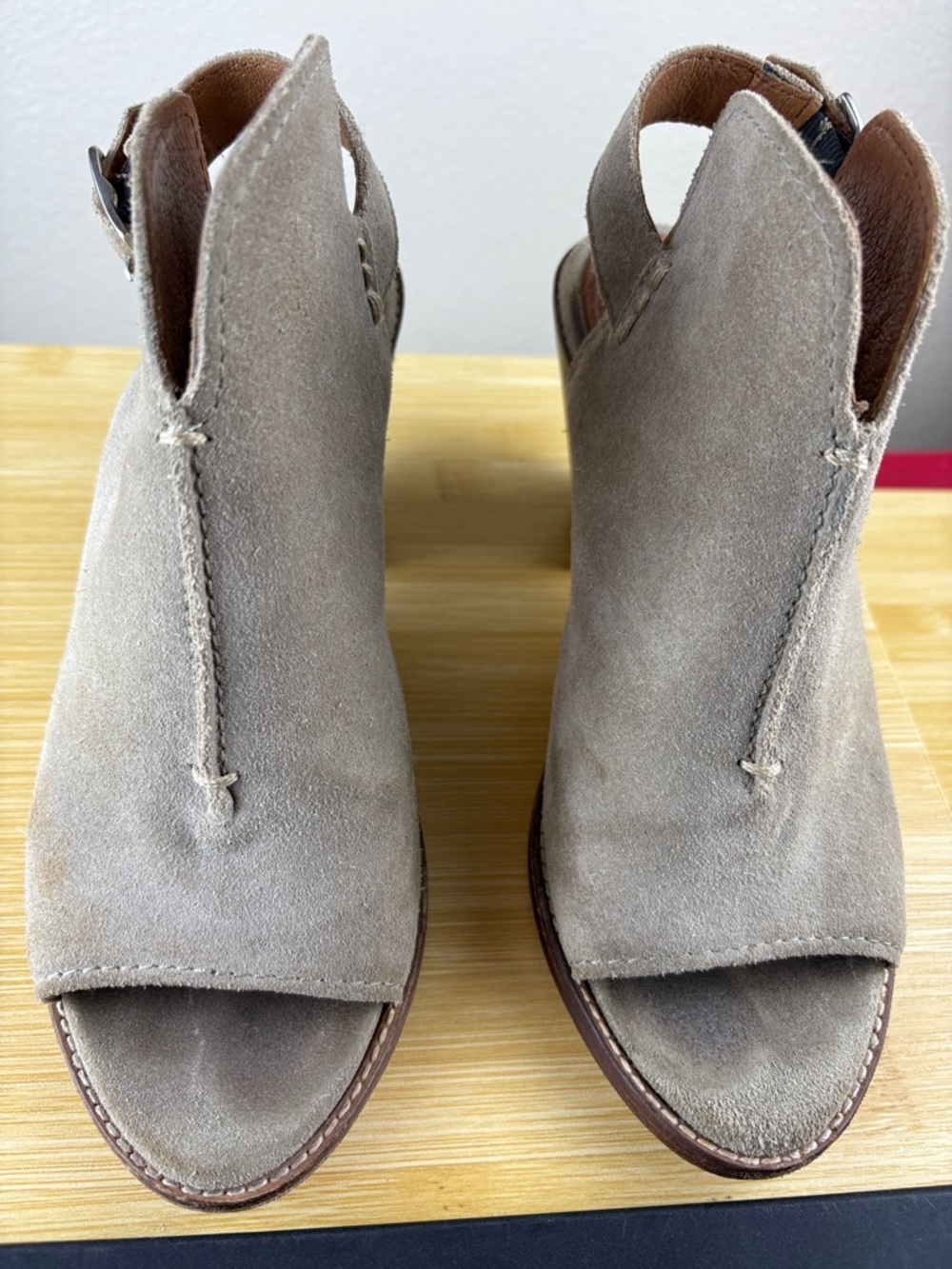 FRYE ASH Slingback Suede Leather Peep Toe Mule Stacked Heel Women's Size 7.5 B